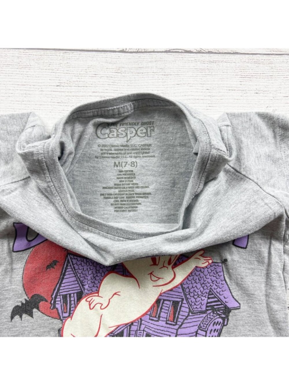 Casper The Friendly Ghost Gray Graphic Tee Short Sleeve M 7-8 - Picture 2 of 3